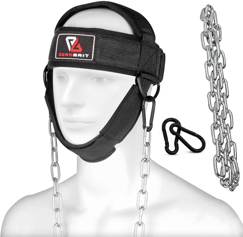 Eurobrit - Entrenador de cuello y arnés para levantamiento de pesas, entrenador de pesas para el cuello, equipo de gimnasio con arnés de cabeza acolchado de acero largo ajustable para entrenamiento de