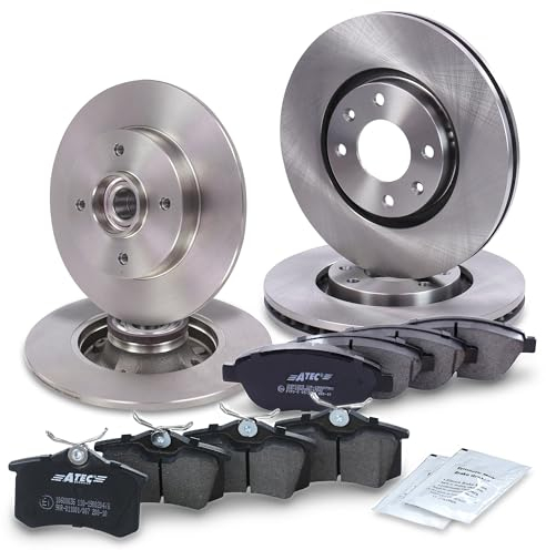 ATEC GERMANY Juego de frenos incl. discos de freno delanteros Ø 283 mm ventilados + traseros Ø 249 mm macizos + pastillas de freno Compatible con CITROËN C4, PEUGEOT 307 (3A/C) (3E 3H)