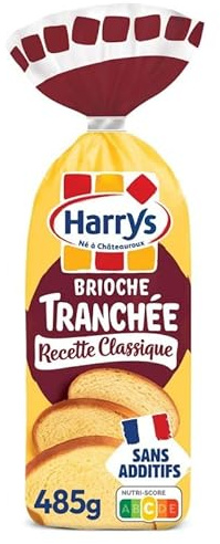 HARRYS - Brioche Tranchée Recette Classique Nature - 485g - Moelleuse et Naturelle, sans Additifs - Idéale pour des Petits Déjeuners Gourmands ! - Lot De 4 - Vendu Par Lot