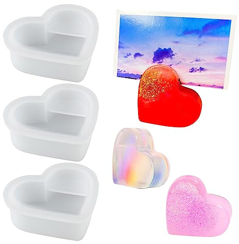 3 Stück Epoxidharz Formen Herz Klein Silikonform Ornamente Herzform Gießform Epoxidharz Visitenkartenhalter Silikonform Liebe Gießen Harzform für DIY Basteln Haus Dekoration