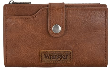 Wrangler Wallet for Women Bifold Card Holder with Zipper Pocket Ladies Clutch Purse with ID Window Brown WG119-W002BR