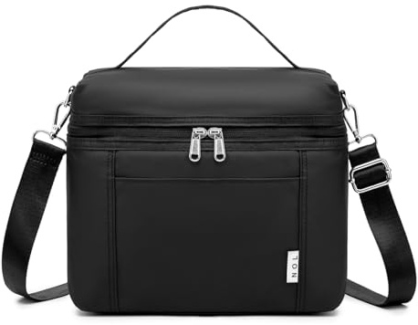 NOL Isolierte Lunchtasche für Damen, Kühltasche, leicht, Nylon, wasserdicht, Lunchbox für die Arbeit, Schwarz, Größe M, 8 l