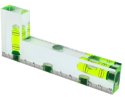 Nivel de diseño bidireccional de burbuja horizontal multifuncional en forma de L transparente con escala magnética (120 x 25 x 13 mm)