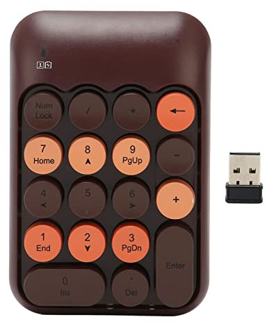 Pavé Numérique sans Fil, 18 Touches Rondes de Couleur Rétro, Mini pavé Numérique Portable Silencieux de 2,4 G, Clavier de comptabilité Financière, avec (Couleur Café)
