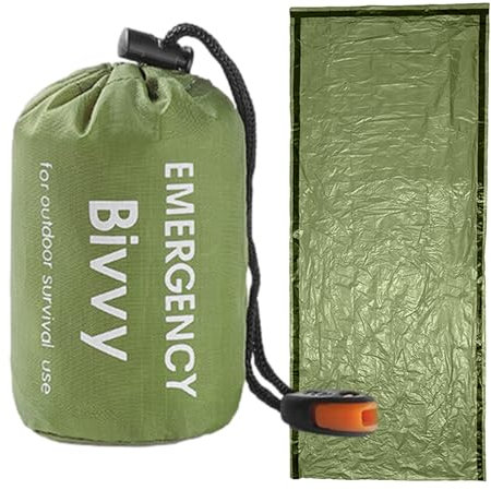 Überlebenssack, Überlebensschlafsack aus Aluminiumfolie, Schlaf-Überlebensunterkunft mit Aufbewahrungstasche, faltbarer Thermoschlafsack, leichte Decke, Überlebensausrüstung für Hilfe, Notfall, Wander