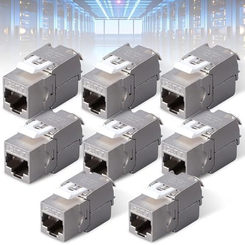 Leikurvo 8 Stück RJ45 CAT7 Keystone Modul Jack Geschirmte Bis zu 10 Gbps, Werkzeuglos Netzwerk, STP Schirmung Buchse, Metallgehäuse, Optimal für Netzwerkkabel
