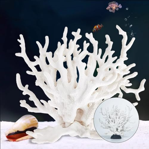 GeRRiT Konstgjord akvarium korallprydnad plast akvarium växter dekoration för akvarium landskap, akvariedekoration grotta, harts korall (vitt korallträd [avtagbar bas])