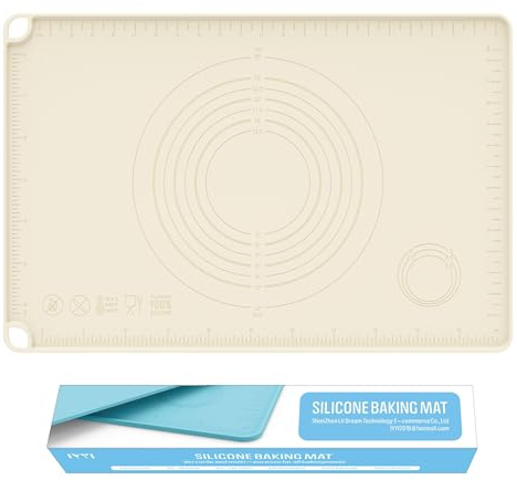 Tappetino da forno in silicone con misurazioni - Tappetino antiaderente per impasti di pasta e dolci per pizza, pane, torta e macaron - Perfetto sostituto della teglia da forno, 24''*16'' (beige)