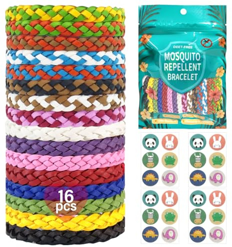 16CPS Mosquito Repellent Bracelets with Mosquito Patches Adjustable Leather Insect Repellent Bands for Kids Adults Up to Hours of Long-Lasting Protection Ideal for Travel Essentials Camping Outdoor