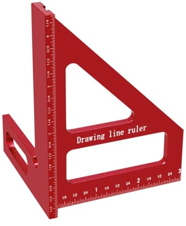 MSCHENZW Zimmermannswinkel, Aluminium, Gehrung, Dreieck, Lineal, Präzisions-Lochreißer, Holzbearbeitung, Winkelmesser, 45/90 Grad, Langlebig, Einfache Installation, Rot