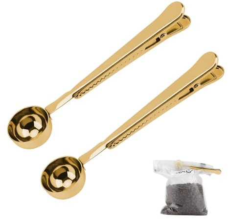 2 Pack Coffee Scoop Clip, Coffee Scoop with Bag Clip Stainless Steel Scoop with Clip Tablespoon Coffee Spoon with Long Handle Spoon with Sealed Clamps 2 in 1 Coffee Spoon for Tea