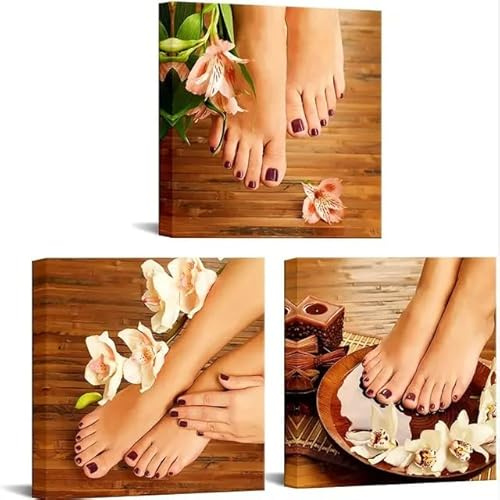 JIANGSHANDAIYOUCAIREN 3 Pcs Nagelfuß Pediküre Schönheitssalon Poster Wandkunst Leinwand Bilder Gemälde Zimmer Home Decor Kein Rahmen-30x30cmX3
