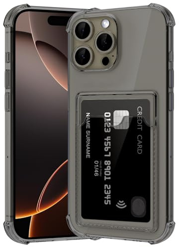 ÁRBOLORO Kartenfach Hülle für iPhone 16 Pro Max, Transparent Silikon TPU Handyhülle mit Kartenhalter, Ultra Dünn Weiche Stoßfest Flexibel Handy Tasche Case Schutzhülle - Schwarz