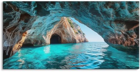 Paul Sinus Wandbild auf Leinwand in 120x60cm Höhle Wasser Türkis Felsen Natur Meer Leinwandbild