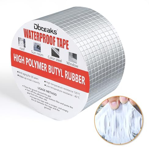 DBREAKS Cinta de butilo de aluminio, 100 mm x 10 m x 1,5 mm, cinta adhesiva impermeable de aluminio, cinta de reparación autoadhesiva, cinta de sellado de butilo, cinta de aluminio para techo plano,