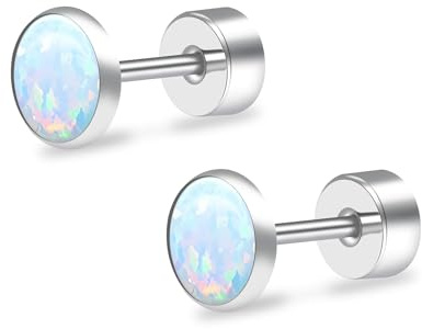 ZDE Titanium Flatback Ohrringe für Frauen Opal Lavendel Ohrstecker flach zurück Frauen Ohrringe hypoallergen Knorpel Flatback Ohrring Tragus Helix Tragus Conch Piercing (Fire and Snow, 3MM)