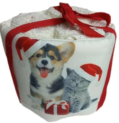 RICAMI FIORENTINI BALDI Waschkorb mit 3 Waschlappen, 100 % Baumwolle, Weihnachtsgeschenk, für Hunde und Katzen