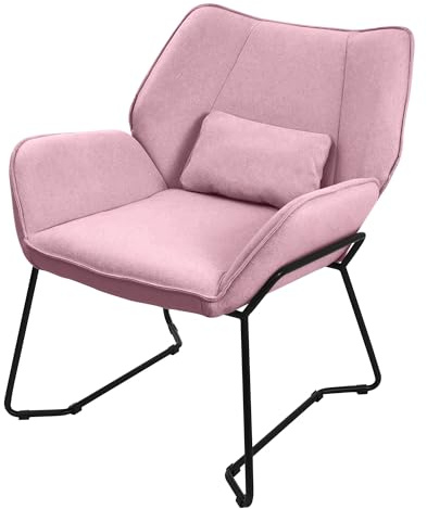 ML-Design Loungesessel Rosa, Relaxsessel mit Leinenbezug und schwarzes Stahlgestell, Wohnzimmerstuhl mit Armlehne und Rückenlehne, Polsterstuhl mit Kissen, Ohrensessel ergonomisch, Einzelsofa modern