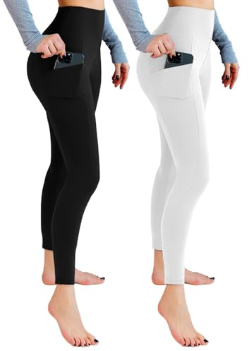 Leafigure Confezione da 2 leggings con tasche da donna, a vita alta, morbidi leggings per yoga e palestra