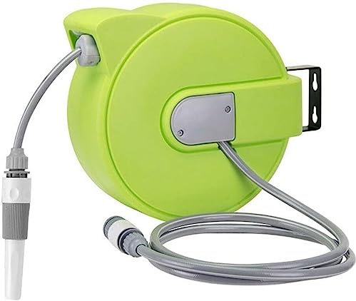 Support mural pour enrouleur de tuyau d'arrosage, enrouleur automatique avec vaporisateur, support de rangement rétractable pour tuyau d'arrosage/lavage de voiture (couleur : vert, taille : 10 m)