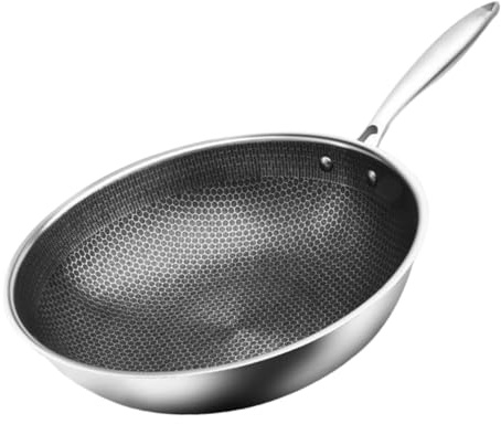 PartyKindom Wok Acier Inoxydable Pour Cuisinière à Induction Électrique Gaz Avec Poignées Pour Légumes Accessoire De Cuisine