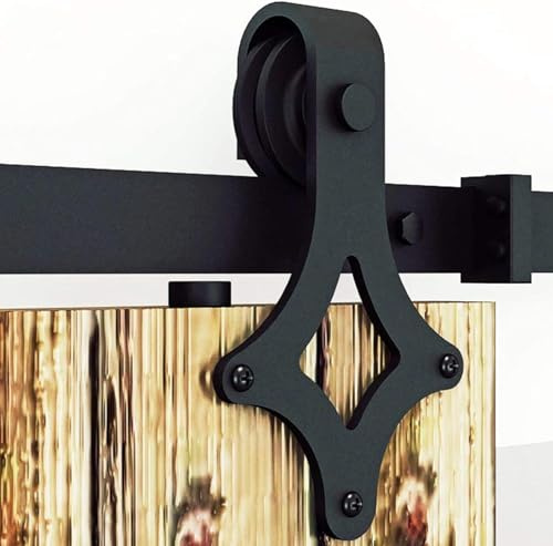 Monucep 200cm/6.6ft Schiebetürbeschlag Schiebetürsystem Komplett-Set für Schiebetüren mit Bodenführung Holzschiebetür Schwarz Geeignet für einzelne Holztür von 120 cm, Diamant
