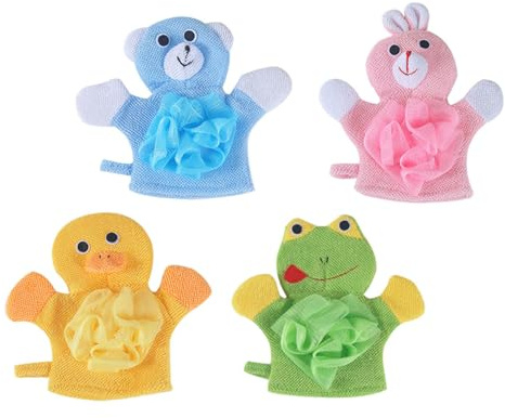 DECORNIJIA 4 pièces Lot de de Toilette pour Garçon Fille Cartoon Exfoliation Douce et Massage Doux et Confortable pour Peau Sensible Mixte Garçon Fille
