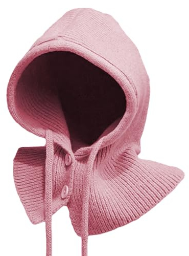 Vossmi Gorros de Punto para Mujer Bufanda con Capucha Tejida Mujers Sombrero Elástico Térmico Balaclava Beanie Invierno,Rosa
