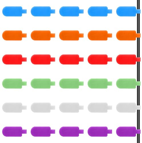 30 Pcs Cable Labels, Reusable Cable Cord Wire Labels Multi-Color Write-On Tags for Wire Management Identification, Nylon Cords Label for Computer Electronic Charging Cables Organization (6 Colors)