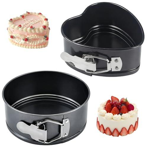 Moldes Reposteria, Molde Tarta Desmontable Juego de 2 Moldes para Tarta Desmontables (Redondo y Corazón) ,4 Pulgadas (10 cm), Antiadherentes con Bisagra , Para Tartas de Queso, Pasteles y Postres
