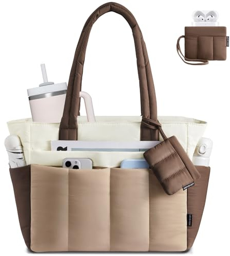 LOVEVOOK Shopper Tasche Handtasche Damen Groß, Leicht Arbeitstasche 15,6 Zoll Puffer Tote Bag, Daily Shopper Einkaufstasche Strandtasche mit Vielen Fächern, Handbags Women für Arbeit Reise Fitness