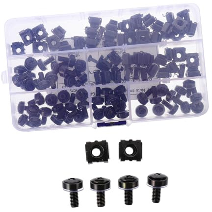 DECOMELODY 50pcs Carbon Steel Cage Insert Nuts with Rack Mount Screws Kit for Server Cabinets Equipment Enclosures Lock Float Nuts in Transparent Storage Box