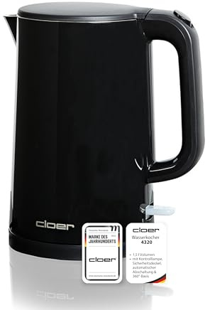 Cloer 4320 Bollitore elettrico 1,5 L, 1500 W, contenitore e coperchio in acciaio inox, spegnimento automatico, protezione dal surriscaldamento, apertura con una mano, indicatore del livello interno