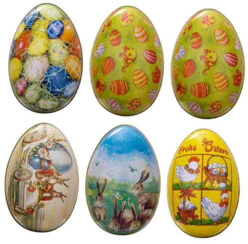 HONITANO 6Pcs Easter Egg Shaped Metal Candy Boxes Set, Portable Party Favor Storage Holder for Easter Treats, Cookies, and Sweets Organizer