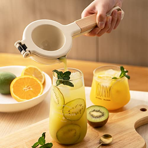 Fdit Presse-agrumes Manuel en Métal Robuste, Conception Ergonomique, pour la Cuisine à Domicile, Revêtement de qualité Alimentaire avec Manche en Bois pour les Amateurs de Jus (Blanc (manche en bois))