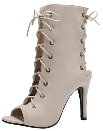 Tacones de baile para mujer, botas de baile con tiras de malla, zapatos de baile sexy, tacón alto, elegantes sandalias de gladiador con puntera abierta, botines de tobillo con cordones, botas de baile