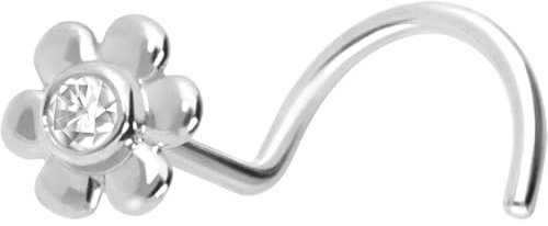 PIERCINGLINE 14 Karat oder 18 Karat Nasenpiercing Spirale BLUME + MOISSANIT KRISTALL Piercing Nase Stecker Farbauswahl