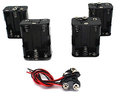 Raogoodcx - Accoppiatore per collegare in serie 6 batterie AA con connettore di tipo T standard a clip, con filo (per batterie a 9 V); in confezione da 4