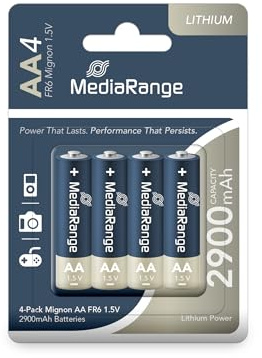 MediaRange Lithium Batteries, AA aa| fr6|1.5 V Pack of 4