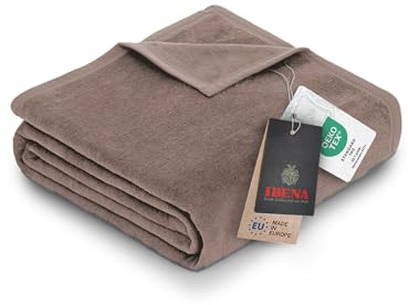 Ibena Porto xl Decke 220x240 cm – Baumwollmischung weich, warm & waschbar, Tagesdecke taupe einfarbig