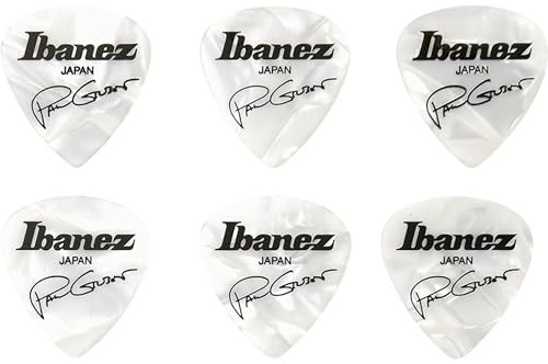 Ibanez Plektrum Paul Gilbert, blisterpaket med 6 – pärlvit