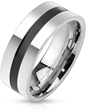Tapsi´s Coolbodyart® Band Ring Edelstahl Linie Schwarz Silber 8mm Breit 60(19)
