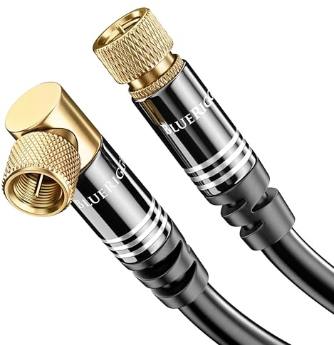 BlueRigger RG6 Coaxial Cable (15FT, 90° Angled to Straight Male F Type Connector Pin, Gold Plated, Triple Shielded) – Digital Audio Video Coax Cable Cord for HDTV, CATV, Modem, Satellite Receivers