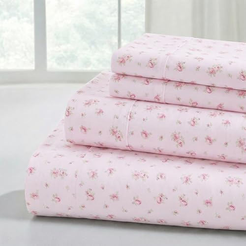 Modern Threads Sábanas estampadas de microfibra suave, lujosas sábanas de microfibra, incluye sábana encimera, sábana bajera con bolsillos profundos y fundas de almohada, color rubor, tamaño individual
