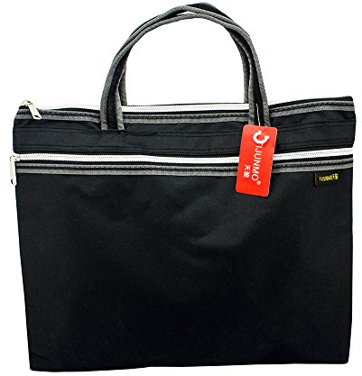 HAND Stylish Canvas Dokumententasche mit 2 Reißverschlussfächern und robusten Tragegriffen - 37 cm x 30,5 cm - Schwarz
