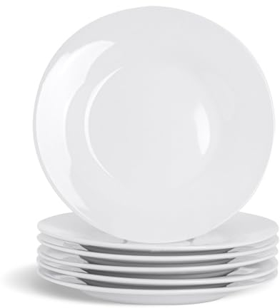 Argon Tableware 12x White 15.4cm (6 Inch) Wide Rimmed Side Plates - Desert Serving Dinner Set Bread Plate - Dishwasher and Microwave Safe Ceramic