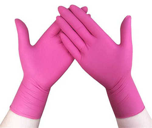 YJF-JK Los Guantes de nitrilo, sin Polvo, Goma de látex gratuitos, Guantes Desechables - no estériles, Alimentos sanos, una Caja práctica de Paquete de 100, (Extra Strength) (Rosa),M