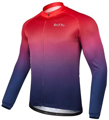 ROTTO Herren Radtrikot Fahrradtrikot Langarm Rennrad Trikot Farbverlauf Reihe