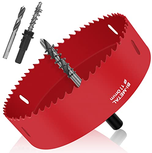 JatilEr 110MM Lochsäge, Lochsägen Set Kit Durchmesser Hochleistungs-Lochschneidöffner Bimetall-Lochsäge für Holz Aluminium Eisenblech Rohr Kunststoff usw (rot)