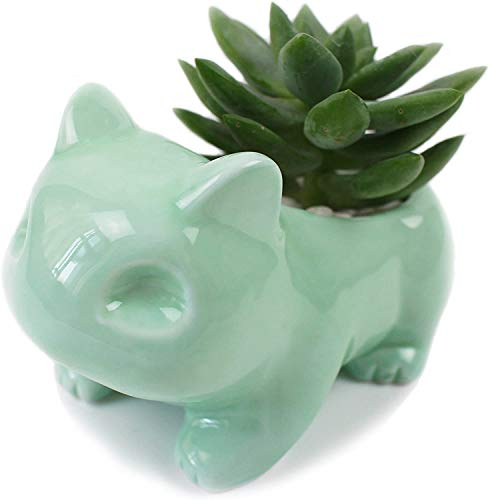 YODOOLTLY Ceramic Flower Pots- Cute Cartoon Succulent Planter Pots Green Small Animal Shaped DIY Art Vase Flowerpot for Office Desktop Garden Home Decorative